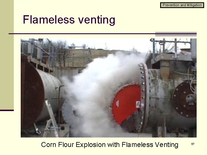 Prevention and Mitigation Flameless venting Corn Flour Explosion with Flameless Venting 67 