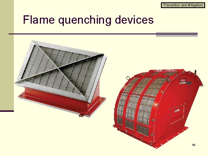 Prevention and Mitigation Flame quenching devices 68 