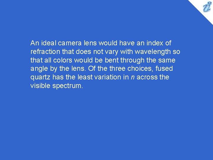 An ideal camera lens would have an index of refraction that does not vary