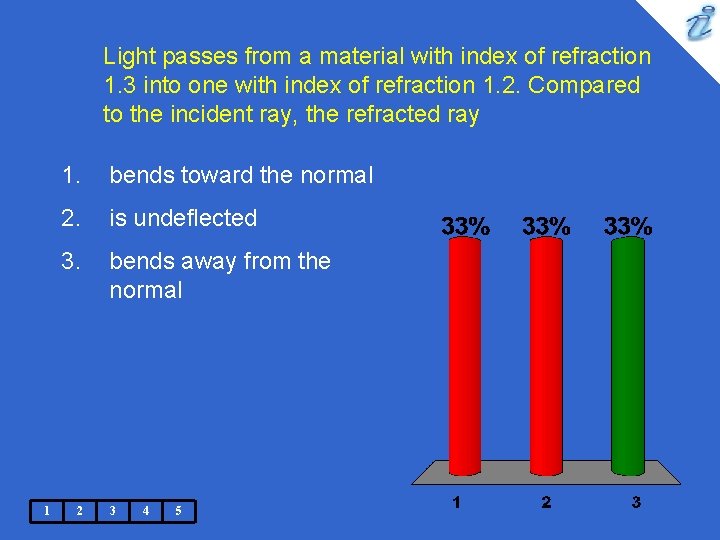 Light passes from a material with index of refraction 1. 3 into one with