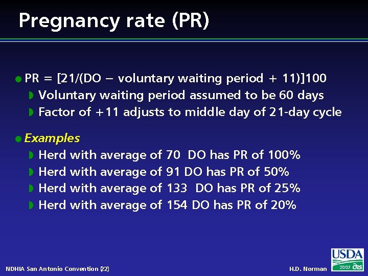 Pregnancy rate (PR) l l PR = [21/(DO − voluntary waiting period + 11)]100