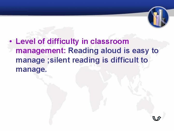  • Level of difficulty in classroom management: Reading aloud is easy to manage