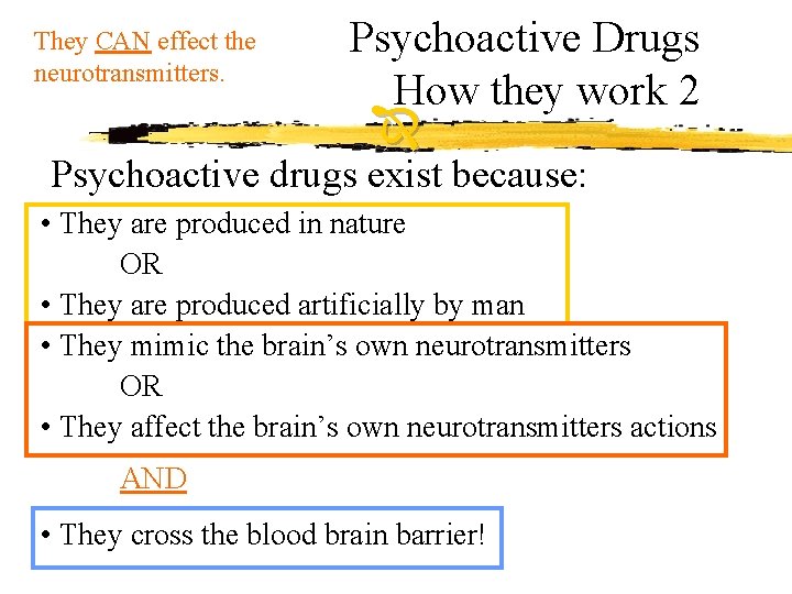 They CAN effect the neurotransmitters. Psychoactive Drugs How they work 2 Psychoactive drugs exist