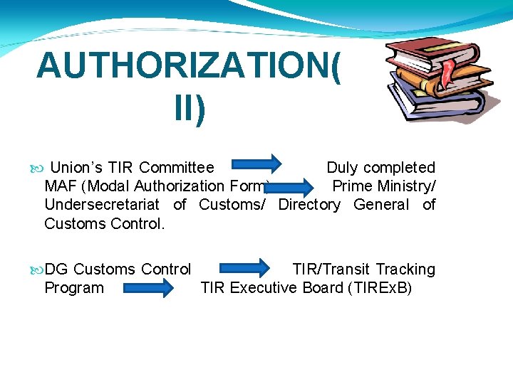 AUTHORIZATION( II) Union’s TIR Committee Duly completed MAF (Modal Authorization Form) Prime Ministry/ Undersecretariat AUTHORIZATION( II) Union’s TIR Committee Duly completed MAF (Modal Authorization Form) Prime Ministry/ Undersecretariat