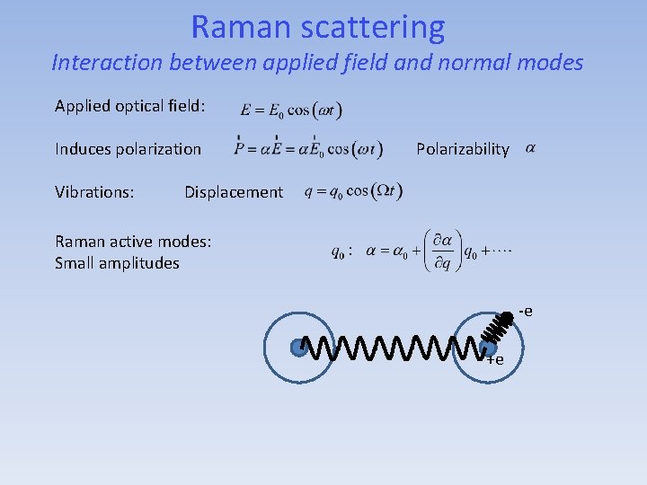 Raman scattering Interaction between applied field and normal modes Applied optical field: Induces polarization