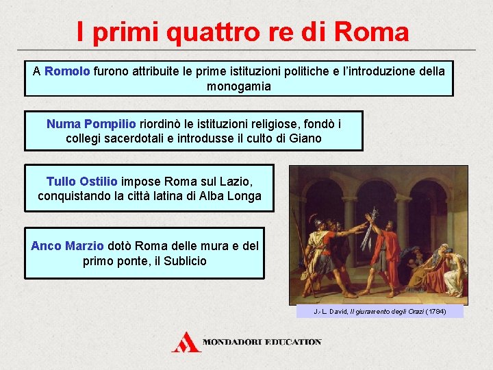I primi quattro re di Roma A Romolo furono attribuite le prime istituzioni politiche