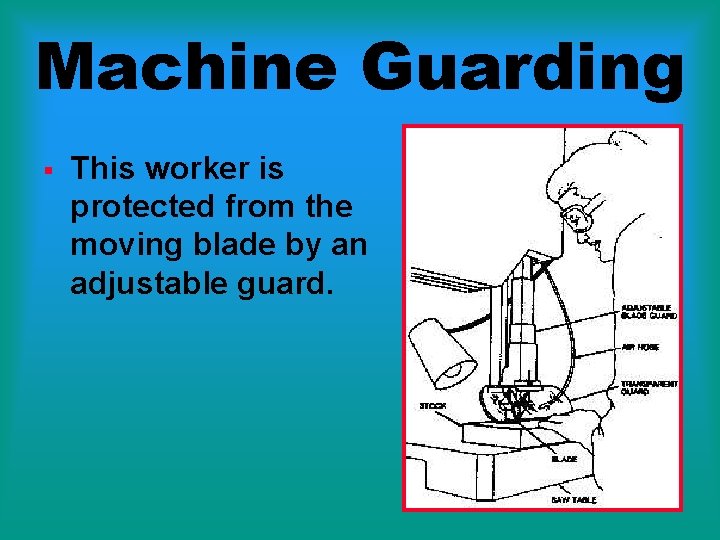 Machine Guarding § This worker is protected from the moving blade by an adjustable