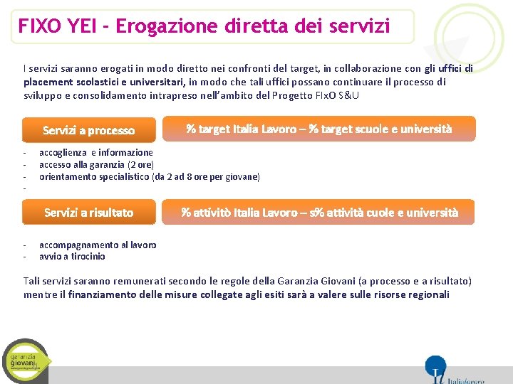 FIXO YEI - Erogazione diretta dei servizi I servizi saranno erogati in modo diretto