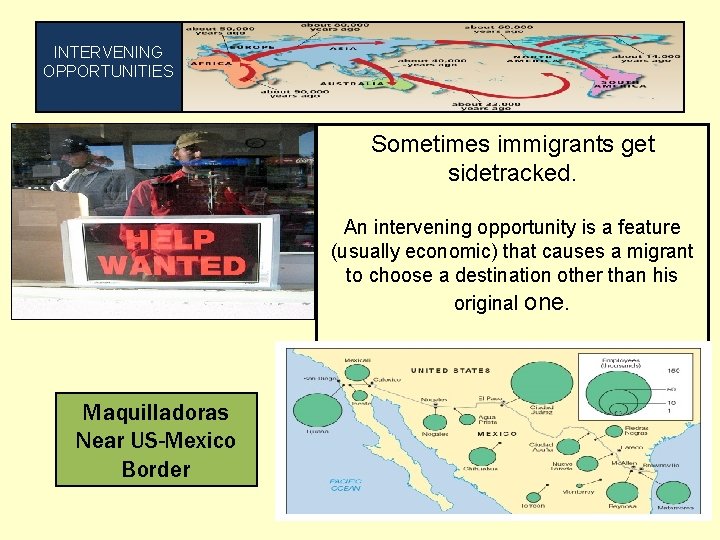 INTERVENING OPPORTUNITIES Sometimes immigrants get sidetracked. An intervening opportunity is a feature (usually economic)