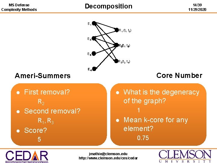 Decomposition MS Defense Complexity Methods 14/39 11/29/2020 E 1 R 1 (t 1, t