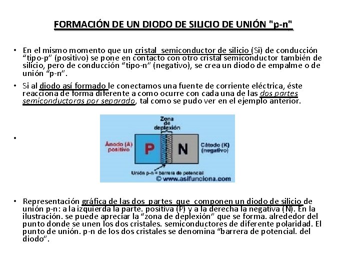 FORMACIÓN DE UN DIODO DE SILICIO DE UNIÓN "p-n" • En el mismo momento FORMACIÓN DE UN DIODO DE SILICIO DE UNIÓN "p-n" • En el mismo momento