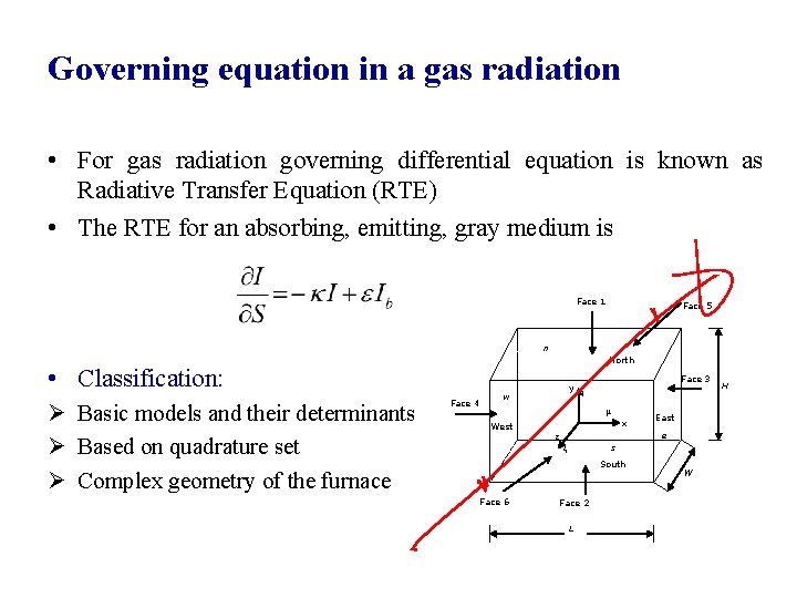 Governing equation in a gas radiation • For gas radiation governing differential equation is