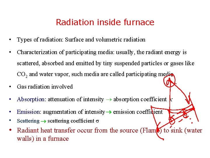 Radiation inside furnace • Types of radiation: Surface and volumetric radiation • Characterization of