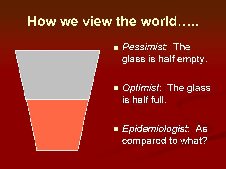 How we view the world…. . n Pessimist: The glass is half empty. n How we view the world…. . n Pessimist: The glass is half empty. n