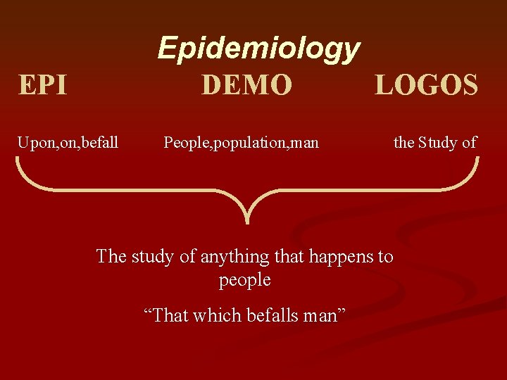 Epidemiology DEMO LOGOS EPI Upon, befall People, population, man the Study of The study Epidemiology DEMO LOGOS EPI Upon, befall People, population, man the Study of The study