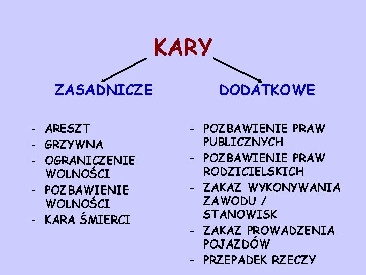 KARY ZASADNICZE - ARESZT - GRZYWNA - OGRANICZENIE WOLNOŚCI - POZBAWIENIE WOLNOŚCI - KARA