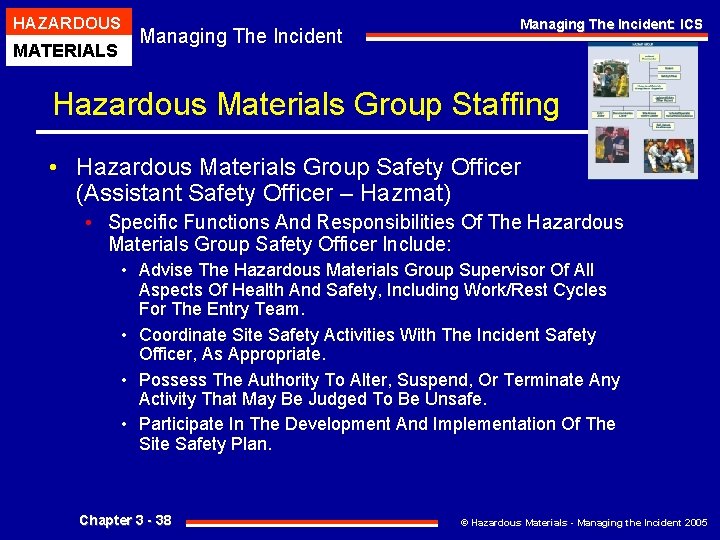 HAZARDOUS MATERIALS Managing The Incident: ICS Hazardous Materials Group Staffing • Hazardous Materials Group