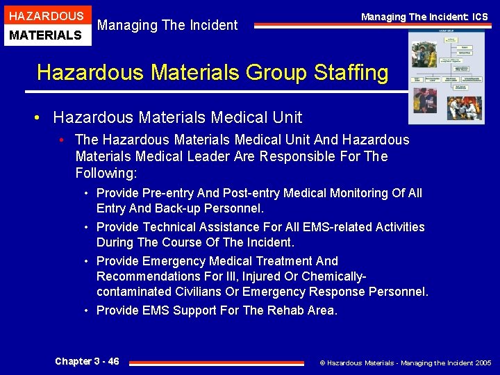 HAZARDOUS MATERIALS Managing The Incident: ICS Hazardous Materials Group Staffing • Hazardous Materials Medical