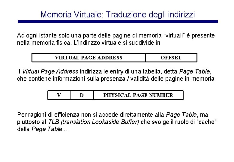 Memoria Virtuale: Traduzione degli indirizzi Ad ogni istante solo una parte delle pagine di