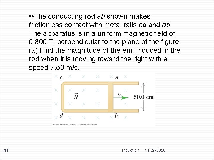  • • The conducting rod ab shown makes frictionless contact with metal rails
