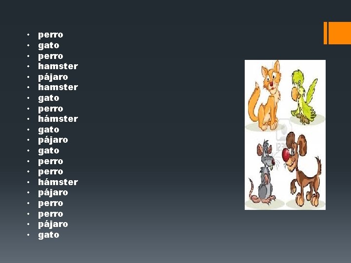• • • • • perro gato perro hamster pájaro hamster gato perro • • • • • perro gato perro hamster pájaro hamster gato perro