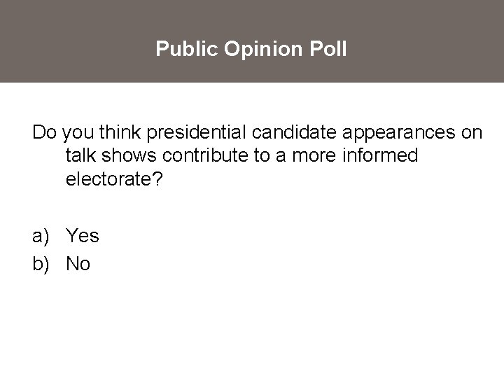 Public Opinion Poll Do you think presidential candidate appearances on talk shows contribute to