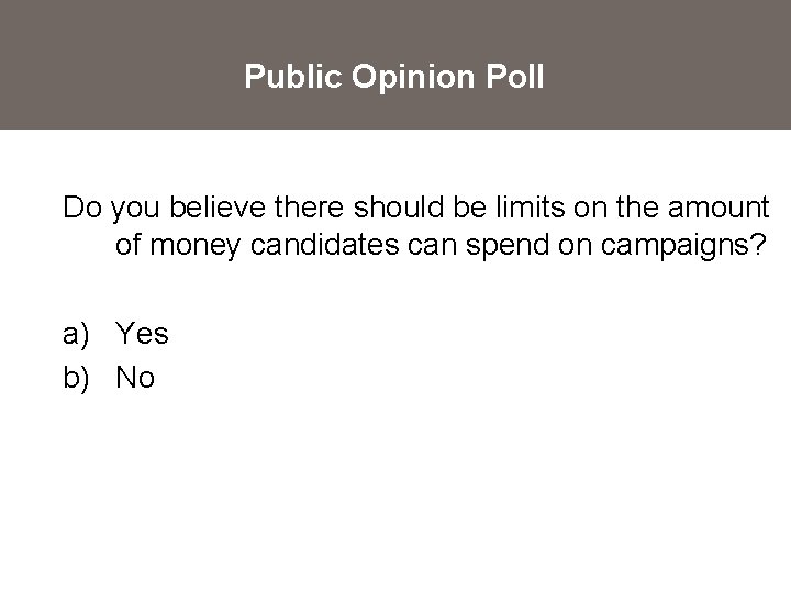 Public Opinion Poll Do you believe there should be limits on the amount of