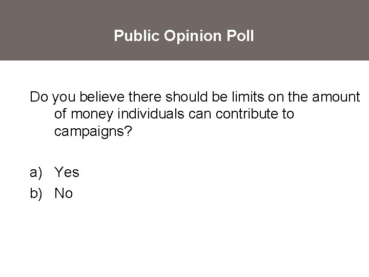 Public Opinion Poll Do you believe there should be limits on the amount of