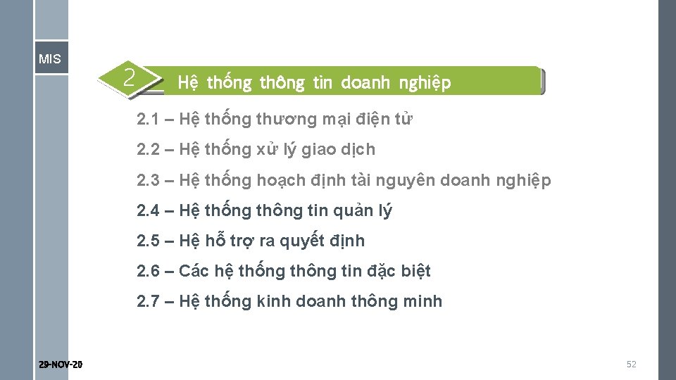 MIS 2 Hệ thống thông tin doanh nghiệp 2. 1 – Hệ thống thương