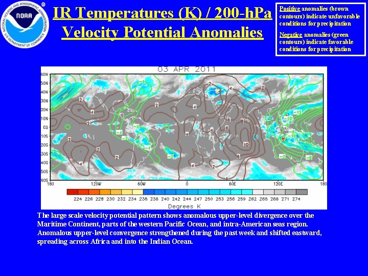 IR Temperatures (K) / 200 -h. Pa Velocity Potential Anomalies Positive anomalies (brown contours)