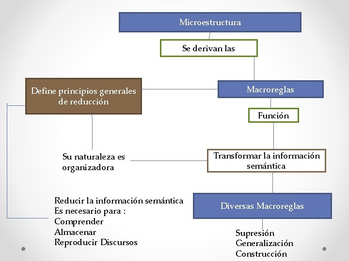 Microestructura Se derivan las Define principios generales de reducción Macroreglas Función Su naturaleza es