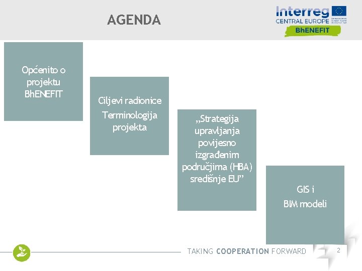 AGENDA Općenito o projektu Bh. ENEFIT Ciljevi radionice Terminologija projekta „Strategija upravljanja povijesno izgrađenim