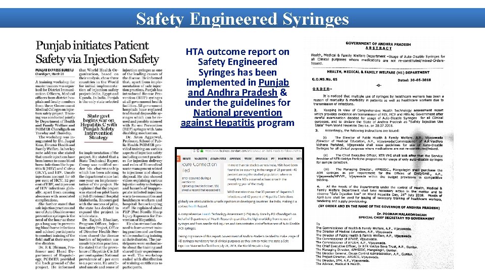 Safety Engineered Syringes HTA outcome report on Safety Engineered Syringes has been implemented in