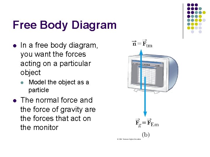 Free Body Diagram l In a free body diagram, you want the forces acting