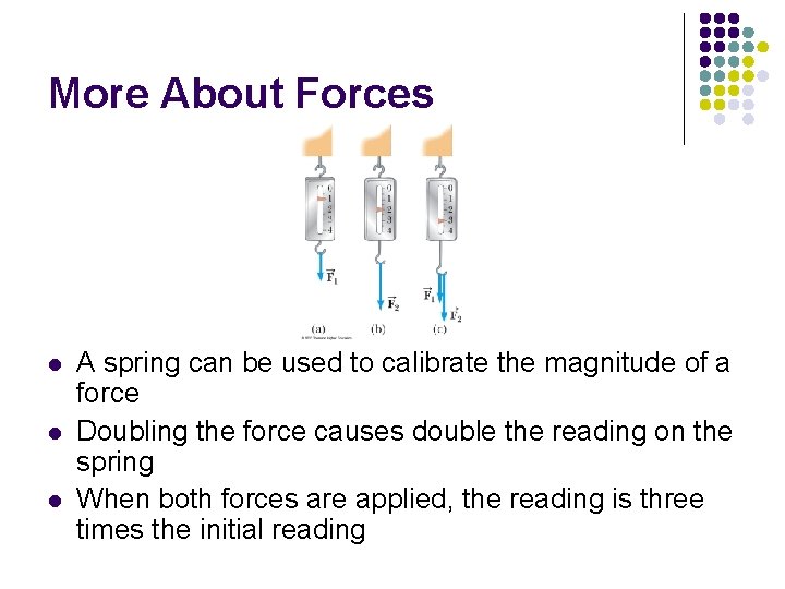 More About Forces l l l A spring can be used to calibrate the
