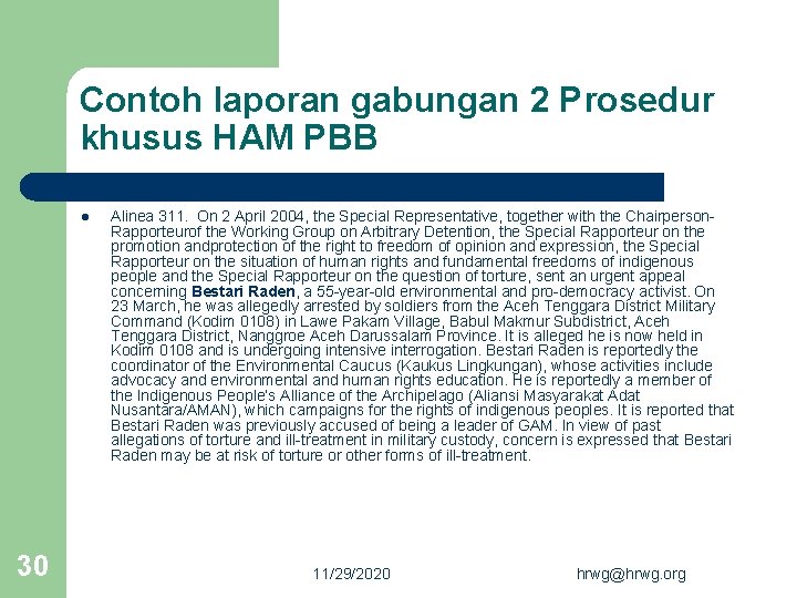 Contoh laporan gabungan 2 Prosedur khusus HAM PBB l 30 Alinea 311. On 2