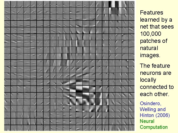 Features learned by a net that sees 100, 000 patches of natural images. The