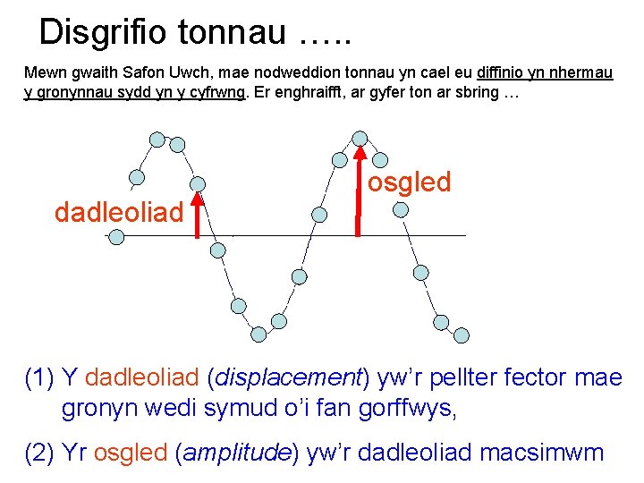 Disgrifio tonnau …. . Mewn gwaith Safon Uwch, mae nodweddion tonnau yn cael eu