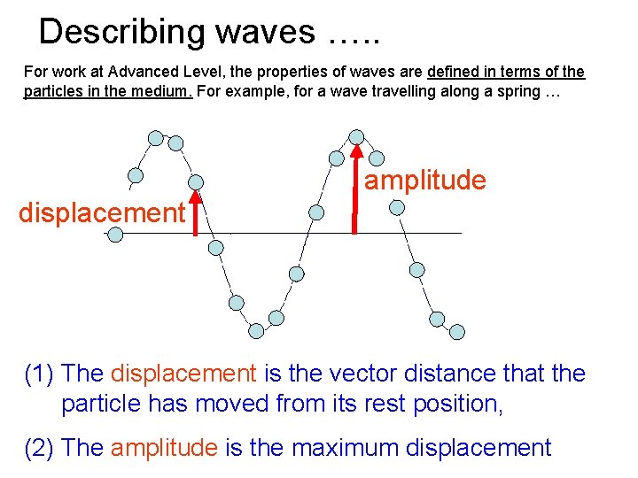 Describing waves …. . For work at Advanced Level, the properties of waves are