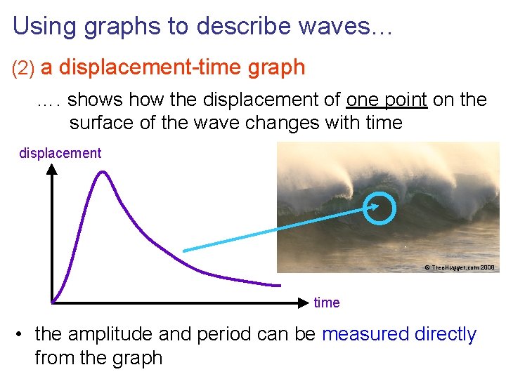 Using graphs to describe waves… (2) a displacement-time graph …. shows how the displacement