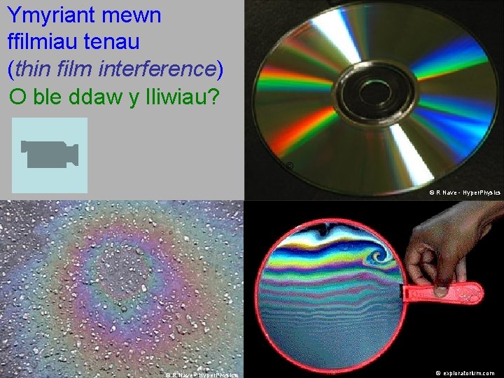 Ymyriant mewn ffilmiau tenau (thin film interference) O ble ddaw y lliwiau? http: //micro.