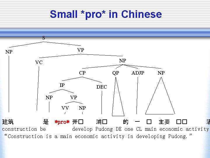 Small *pro* in Chinese S VP NP NP VC CP IP NP QP ADJP