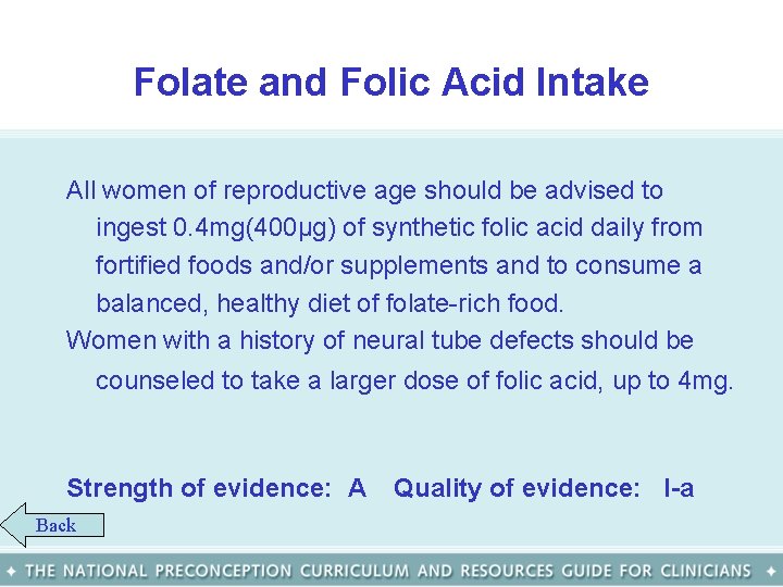 Folate and Folic Acid Intake All women of reproductive age should be advised to