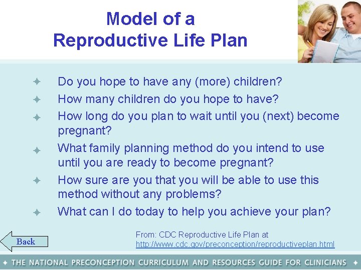 Model of a Reproductive Life Plan • • • Back Do you hope to