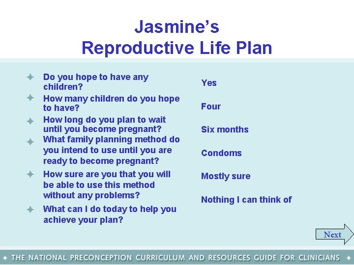 Jasmine’s Reproductive Life Plan • • • Do you hope to have any children?