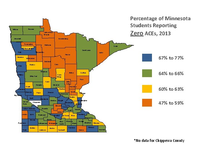 Percentage of Minnesota Students Reporting Zero ACEs, 2013 Roseau Kittson Lake of the Woods