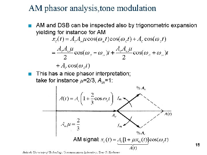 AM phasor analysis, tone modulation n AM and DSB can be inspected also by