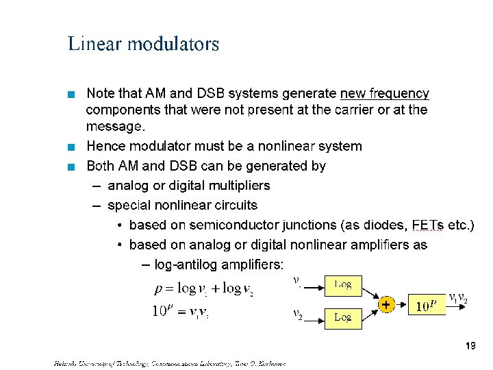 Linear modulators n n n Note that AM and DSB systems generate new frequency