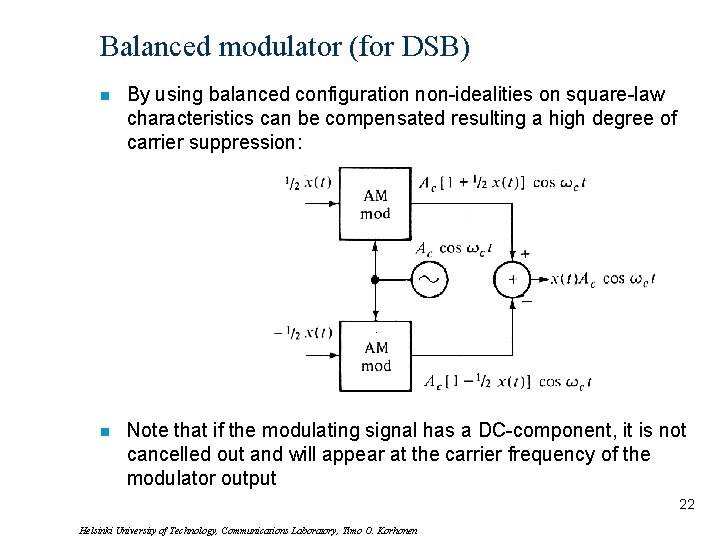 Balanced modulator (for DSB) n By using balanced configuration non-idealities on square-law characteristics can