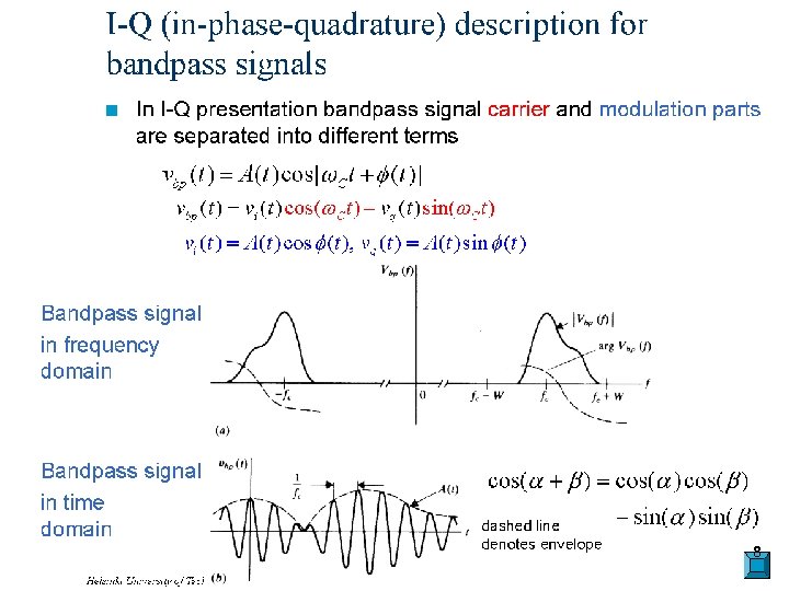 I-Q (in-phase-quadrature) description for bandpass signals n In I-Q presentation bandpass signal carrier and